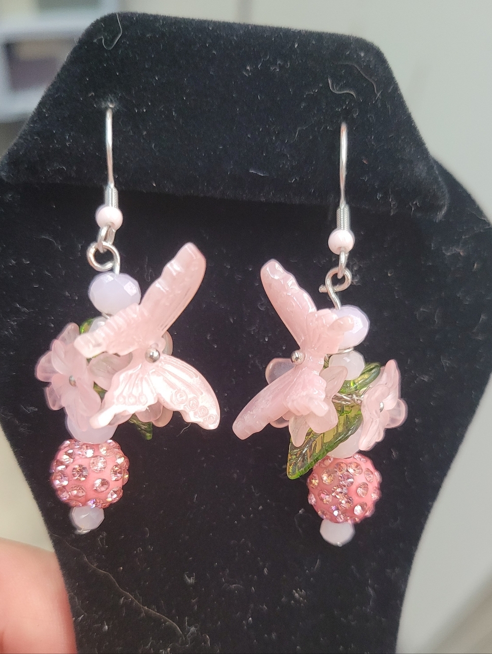 Delicate Pink Butterfly & Floral Drop Earrings